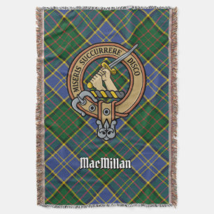 Clan MacMillan Crest over Hunting Tartan Throw Blanket