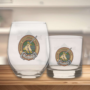 Clan MacMillan Crest over Hunting Tartan Whiskey Glass