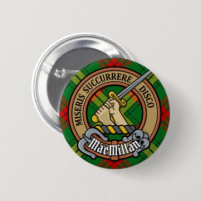 Clan MacMillan Crest over Tartan 6 Cm Round Badge (Front & Back)