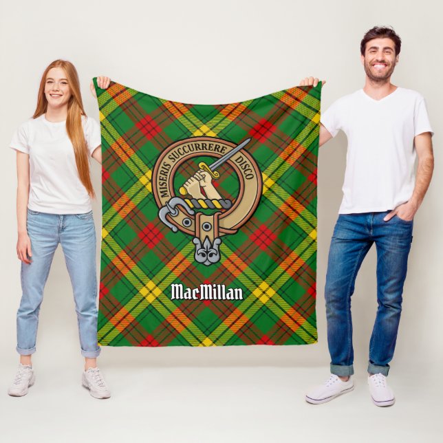 Clan MacMillan Crest over Tartan Fleece Blanket (In Situ)