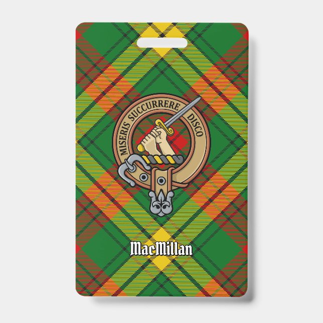 Clan MacMillan Crest over Tartan ID Badge (Front)