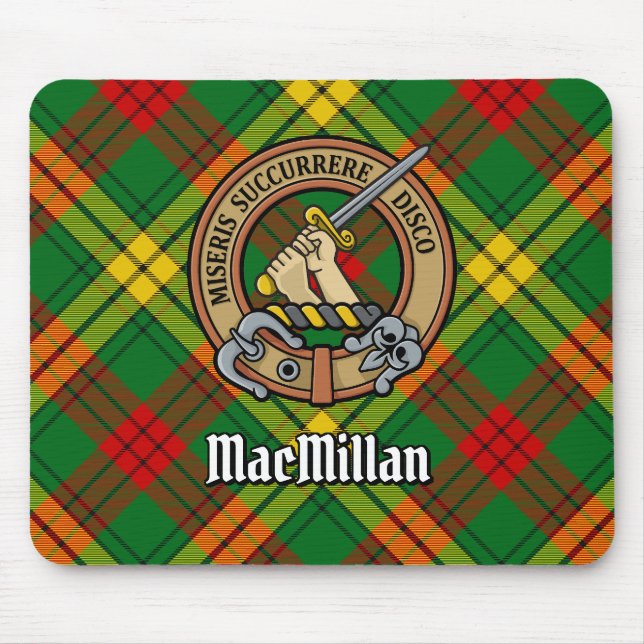 Clan MacMillan Crest over Tartan Mouse Mat (Front)
