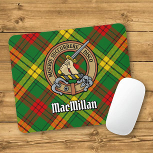 Clan MacMillan Crest over Tartan Mouse Mat