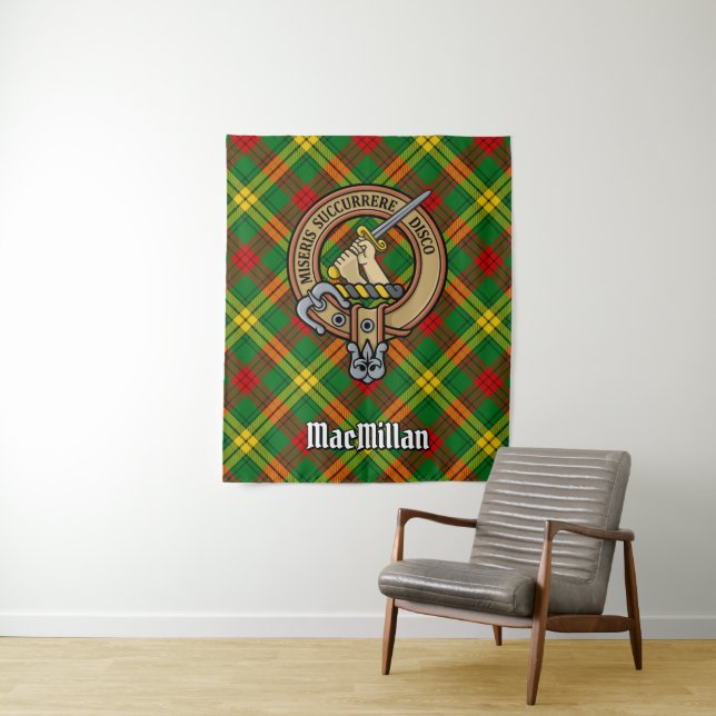 Clan MacMillan Crest over Tartan Tapestry (In Situ)