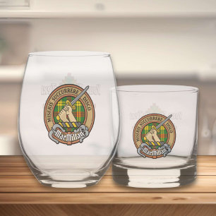 Clan MacMillan Crest over Tartan Whiskey Glass