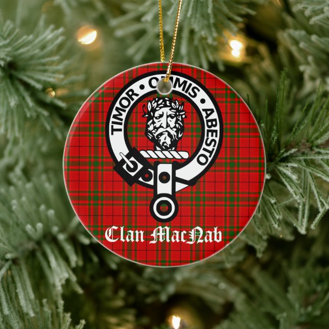 Clan MacNab Crest Badge and Tartan Personalised Ceramic Tree Decoration (Tree)