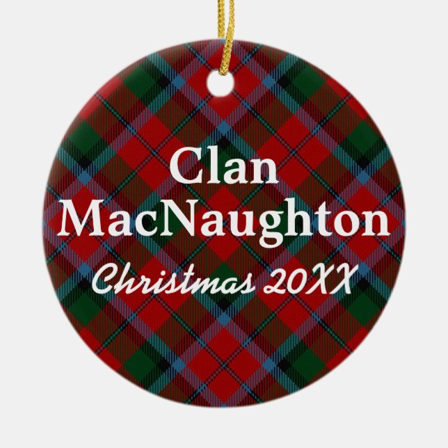 Clan MacNaughton Scottish Tartan Ceramic Tree Decoration (Front)