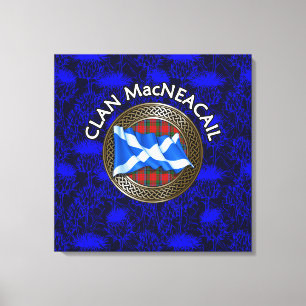 Clan MacNeacail Crest & Tartan Knot on Thistle Canvas Print