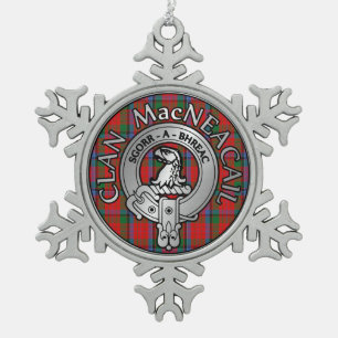Clan MacNeacail   MacNicol Crest & Tartan Snowflake Pewter Christmas Ornament