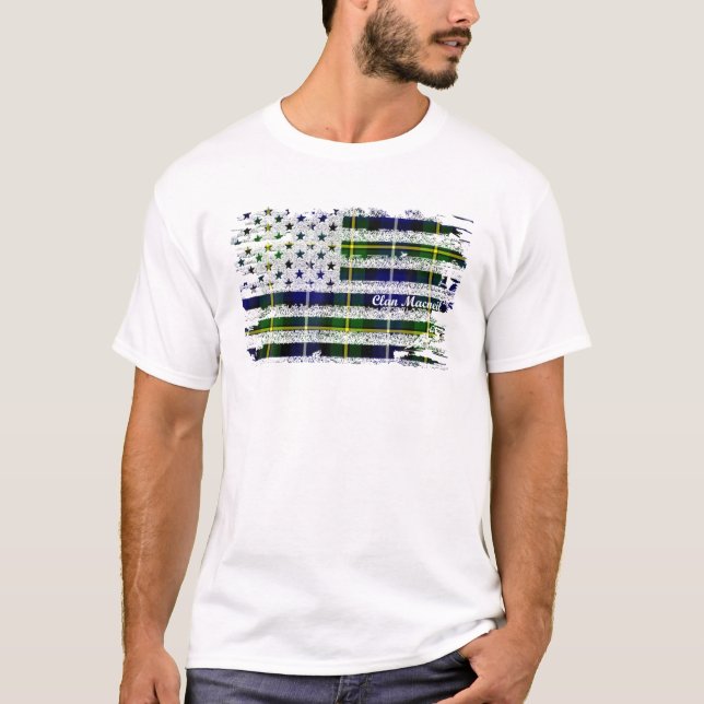 Clan Macneil American Flag Scottish Tartan T-Shirt (Front)