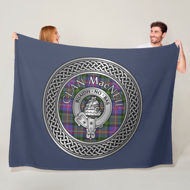 Clan MacNeil Crest & Tartan Knot Fleece Blanket (In Situ)