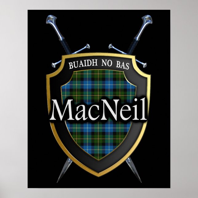 Clan MacNeil Tartan Scottish Shield & Swords Poster (Front)