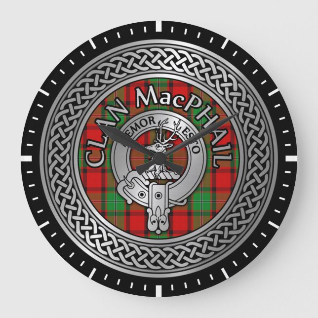 Clan MacPhail Crest & Tartan Knot Large Clock (Front)