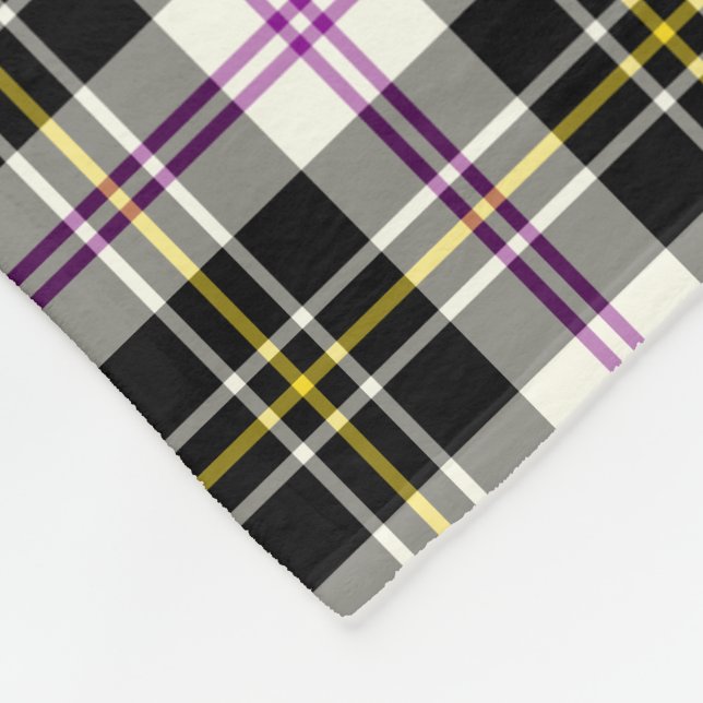 Clan MacPherson Black, White & Purple Dress Tartan Fleece Blanket (Corner)