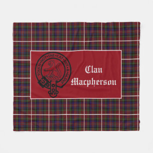 Clan Macpherson Crest Badge and Tartan Fleece Blanket