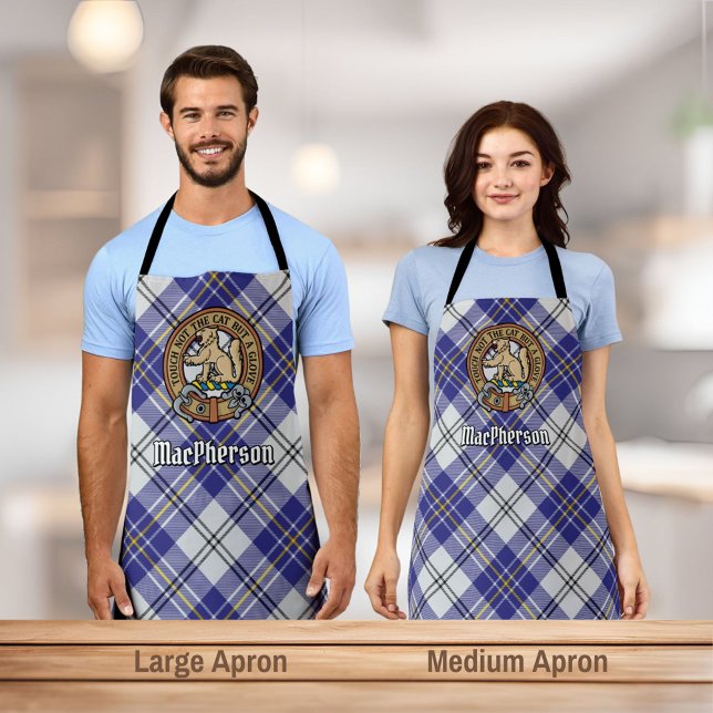 Clan MacPherson Crest over Blue Dress Tartan Apron (Creator Uploaded)