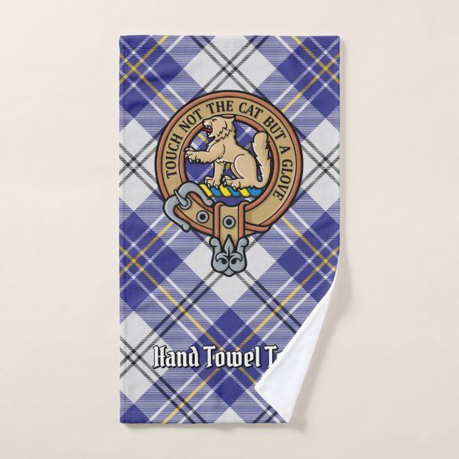 Clan MacPherson Crest over Blue Dress Tartan Bath Towel Set (Hand Towel)