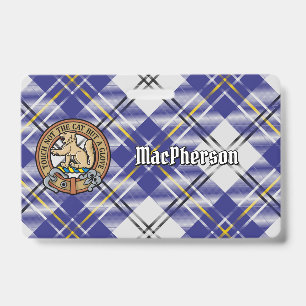 Clan MacPherson Crest over Blue Dress Tartan ID Badge