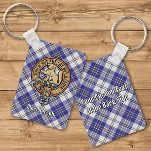 Clan MacPherson Crest over Blue Dress Tartan Key Ring