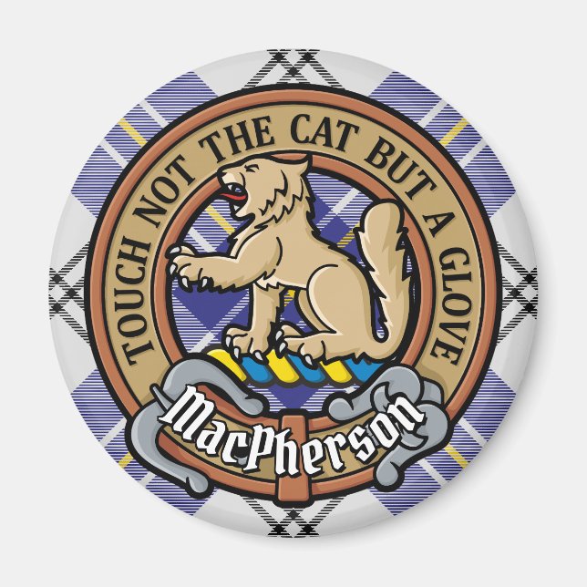 Clan MacPherson Crest over Blue Dress Tartan Magnet (Front)