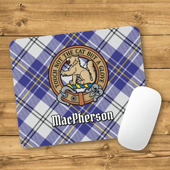 Clan MacPherson Crest over Blue Dress Tartan Mouse Mat (Creator Uploaded)