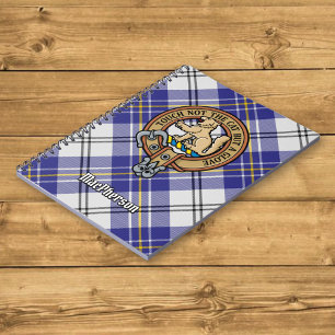 Clan MacPherson Crest over Blue Dress Tartan Notebook