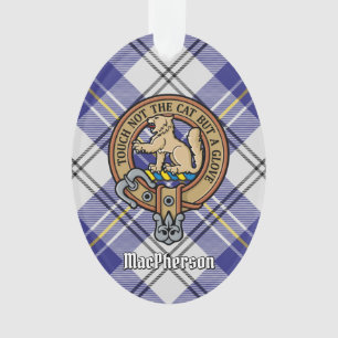 Clan MacPherson Crest over Blue Dress Tartan Ornament