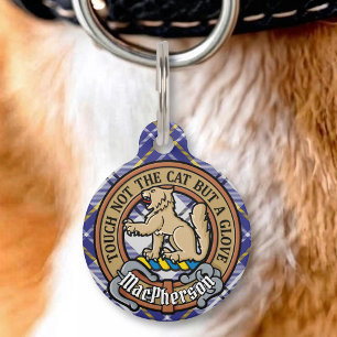 Clan MacPherson Crest over Blue Dress Tartan Pet Tag