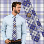 Clan MacPherson Crest over Blue  Dress Tartan Tie<br><div class="desc">Clan MacPherson crest badge surrounded by a strap and buckle over blue dress tartan background. Custom text.</div>