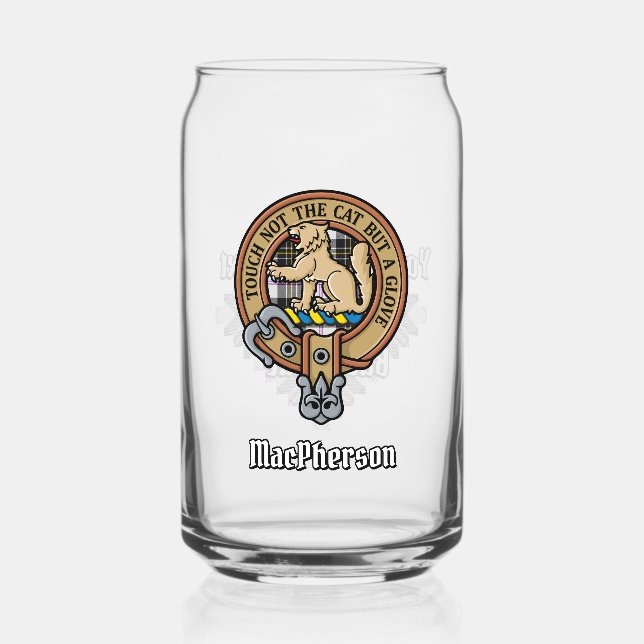 Clan MacPherson Crest over Dress Tartan Can Glass (Front)