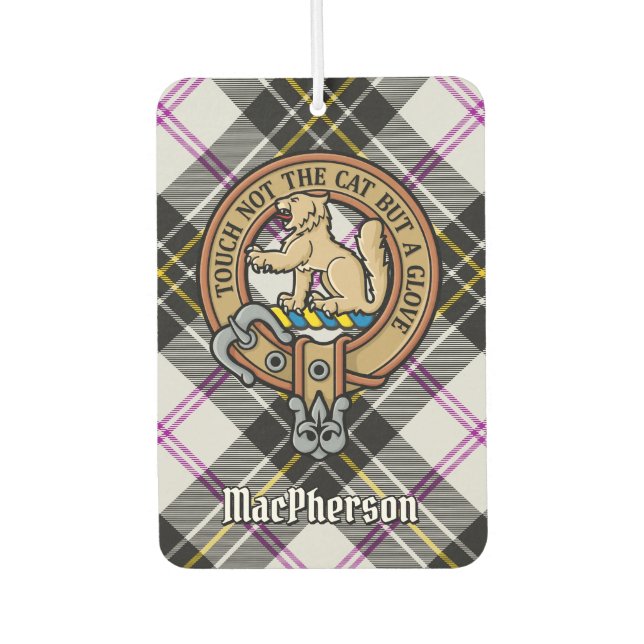Clan MacPherson Crest over Dress Tartan Car Air Freshener (Front)