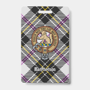 Clan MacPherson Crest over Dress Tartan ID Badge