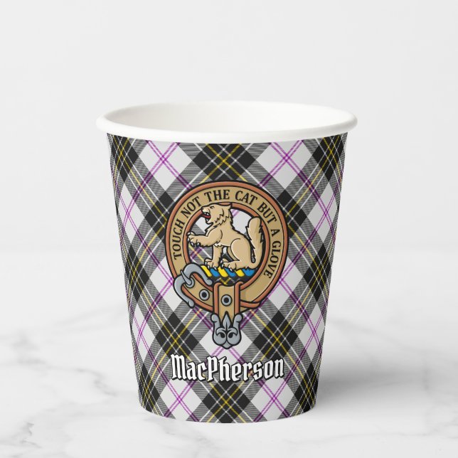 Clan MacPherson Crest over Dress Tartan Paper Cups (Front)