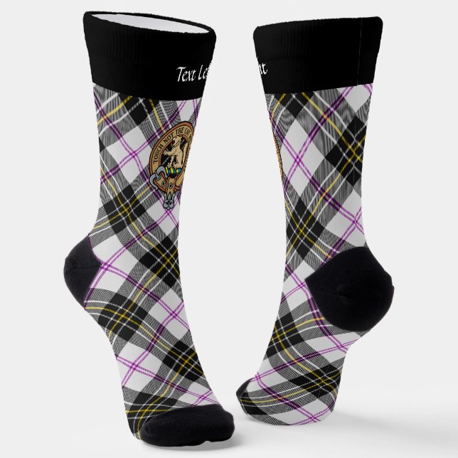 Clan MacPherson Crest over Dress Tartan Socks (Angled)