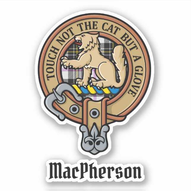 Clan MacPherson Crest over Dress Tartan Sticker (Front)