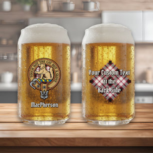 Clan MacPherson Crest over Hunting Tartan Can Glass