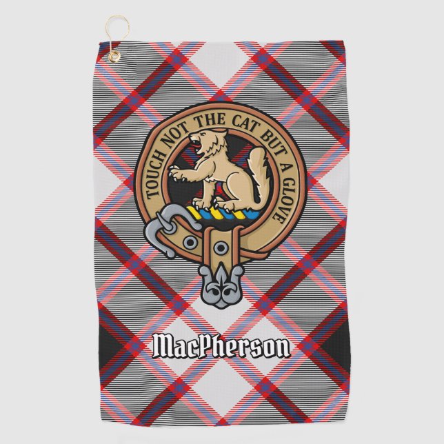 Clan MacPherson Crest over Hunting Tartan Golf Towel (Front)
