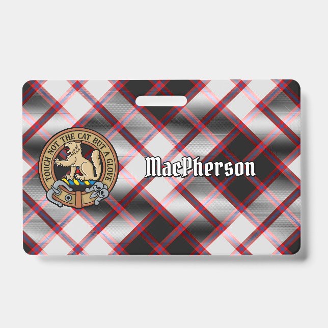 Clan MacPherson Crest over Hunting Tartan ID Badge (Front)