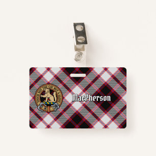 Clan MacPherson Crest over Hunting Tartan ID Badge