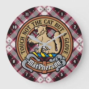 Clan MacPherson Crest over Hunting Tartan Large Clock