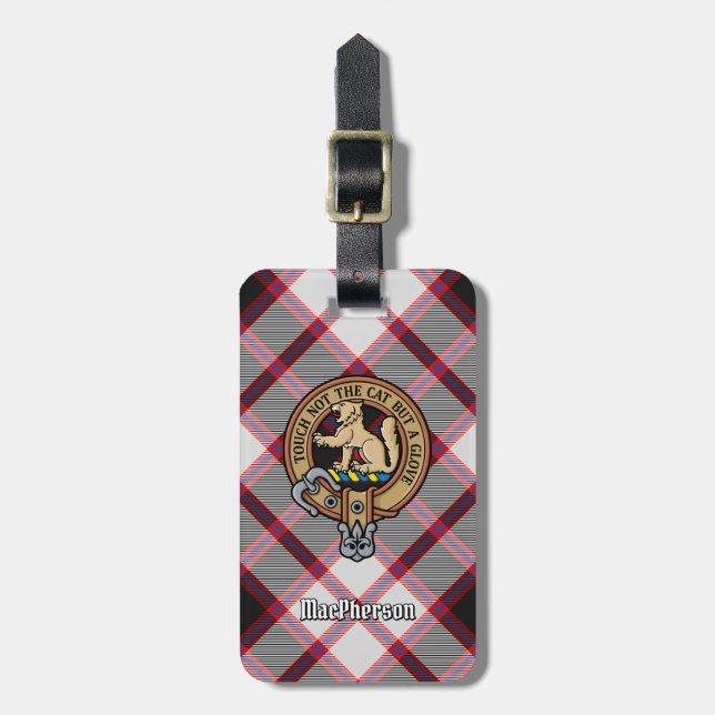 Clan MacPherson Crest over Hunting Tartan Luggage Tag (Front Vertical)