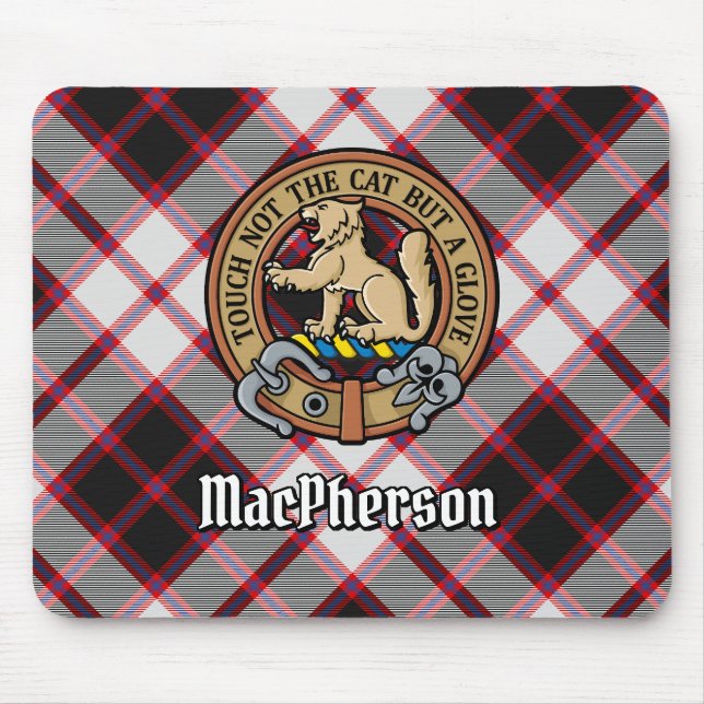 Clan MacPherson Crest over Hunting Tartan Mouse Mat (Front)