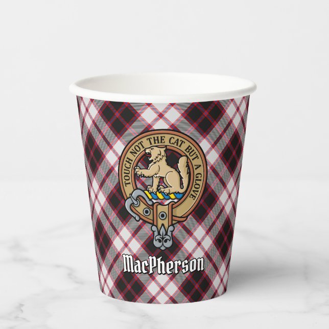 Clan MacPherson Crest over Hunting Tartan Paper Cups (Front)