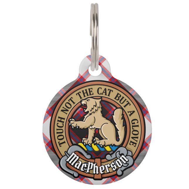 Clan MacPherson Crest over Hunting Tartan Pet Tag (Front)