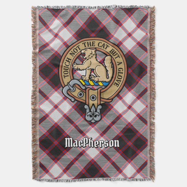 Clan MacPherson Crest over Hunting Tartan Throw Blanket (Front Vertical)