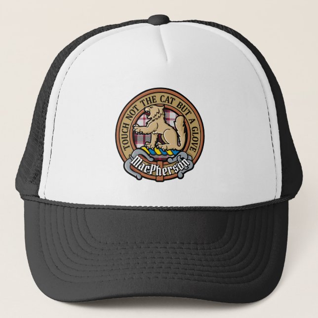 Clan MacPherson Crest over Hunting Tartan Trucker Hat (Front)