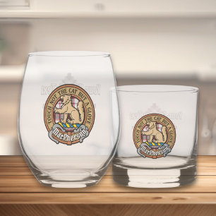 Clan MacPherson Crest over Hunting Tartan Whiskey Glass