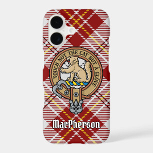 Clan MacPherson Crest over Red Dress Tartan