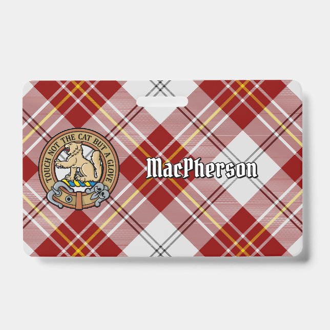 Clan MacPherson Crest over Red Dress Tartan ID Badge (Front)