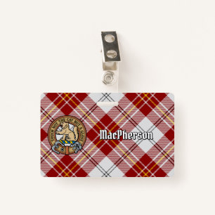 Clan MacPherson Crest over Red Dress Tartan ID Badge
